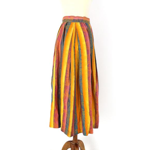 Christian Dior VTG Colorful Pleated Skirt Multicolor Leaf Stripe Pattern Midi XS - Picture 2 of 6